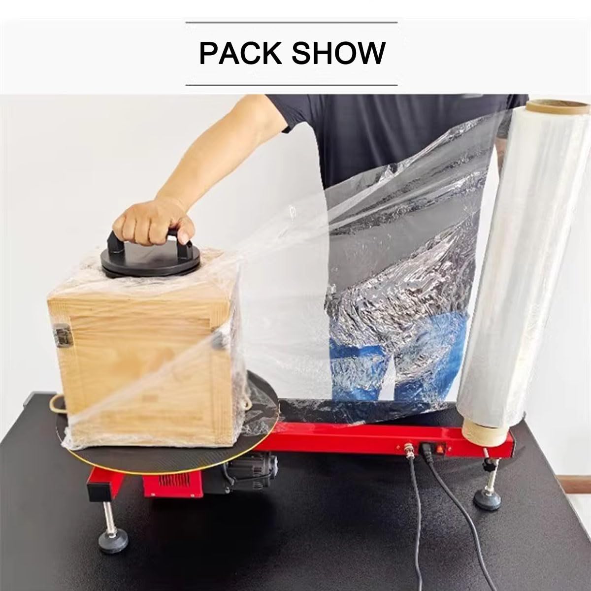 INTBUYING 220V Electric Stretch Film Wrapping Bench Semi-auto Table Stretch Film Dispenser Wrap Machine Wrap-Around Film baler for 27.5" (70cm)-Wide Film