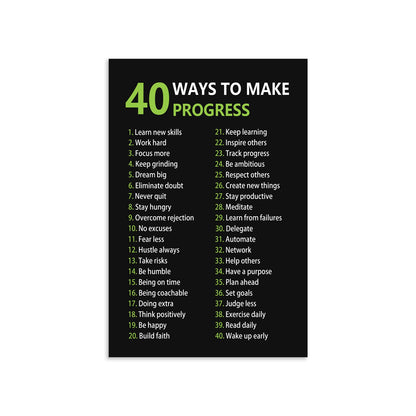 Inspirational Office Canvas Wall Art Motivational Positive Entrepreneur Quotes 40 Ways to Make Progress Painting Artwork Library Classroom Wall Decor Frame Ready to Hang[12''W X 18''H]
