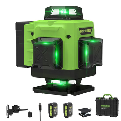 INSPIRITECH Laser Level 360 Self Leveling for Tiling Floor Wall Ceiling Construction, 4x360 Horizontal Vertical Cross Line Multi Surface Lazer Alignment, 4D Green Beam Laser Level for Picture Hanging