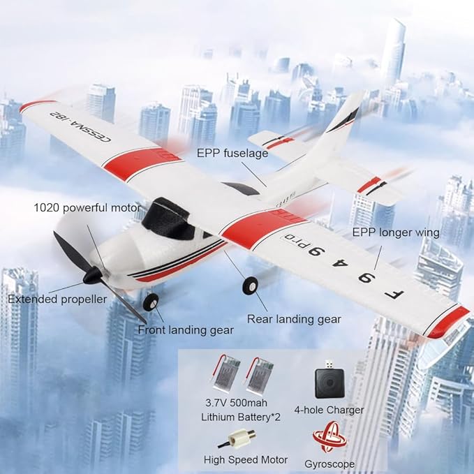 RC Airplane F949pro RC Plane 1020 Motor 3CH 2.4GHZ EPP RC Plane for Adults CESSNA-182 3D6G Gyroscope RTF RC Glider Planes with 2 Batteries Replaceable Parts (2BSL)