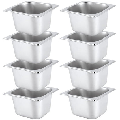 JAPCHET 8 Pack 1/6 Size 2-1/2 Inch Deep Steam Pan, Steam Table Chafer Pan, Stainless Steel Hotel Pan Food Pan for Buffet, Restaurants, Catering