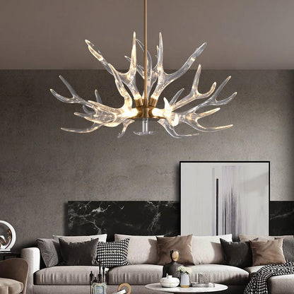 LOVEDIMA Resin Antler Chandelier, 9-Light Deer Horn Pendant Light Fixture for Living Room Bedroom Dining Room Kitchen (Gold)