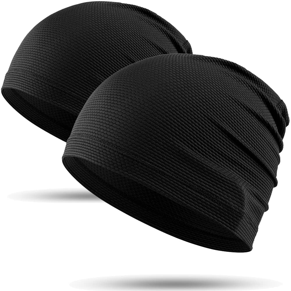 WTACTFUL Cooling Skull Cap for Men Women Running Cap Fashion Bicycle Cycling Sport Caps Headscarf Soft Skull Cap Thin Hat Slouchy Beanie for Hiking Baseball Riding Summer 2-Pack Black