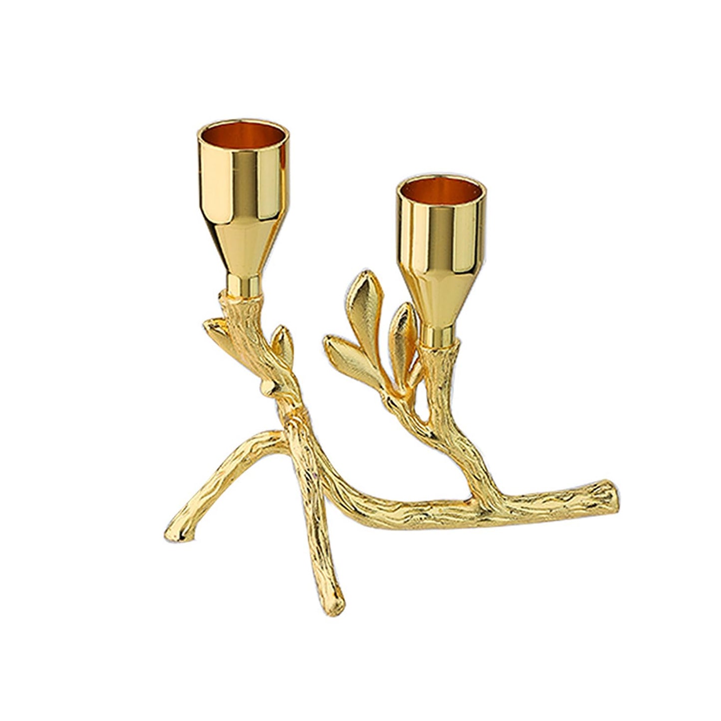 Elegant Gold Metal Tree Branch and Leaf-Inspired Dual Candle Holder Taper for Home Decor Tables top Tealight Wedding Centerpiece 5.12"x4.57" (Golden)