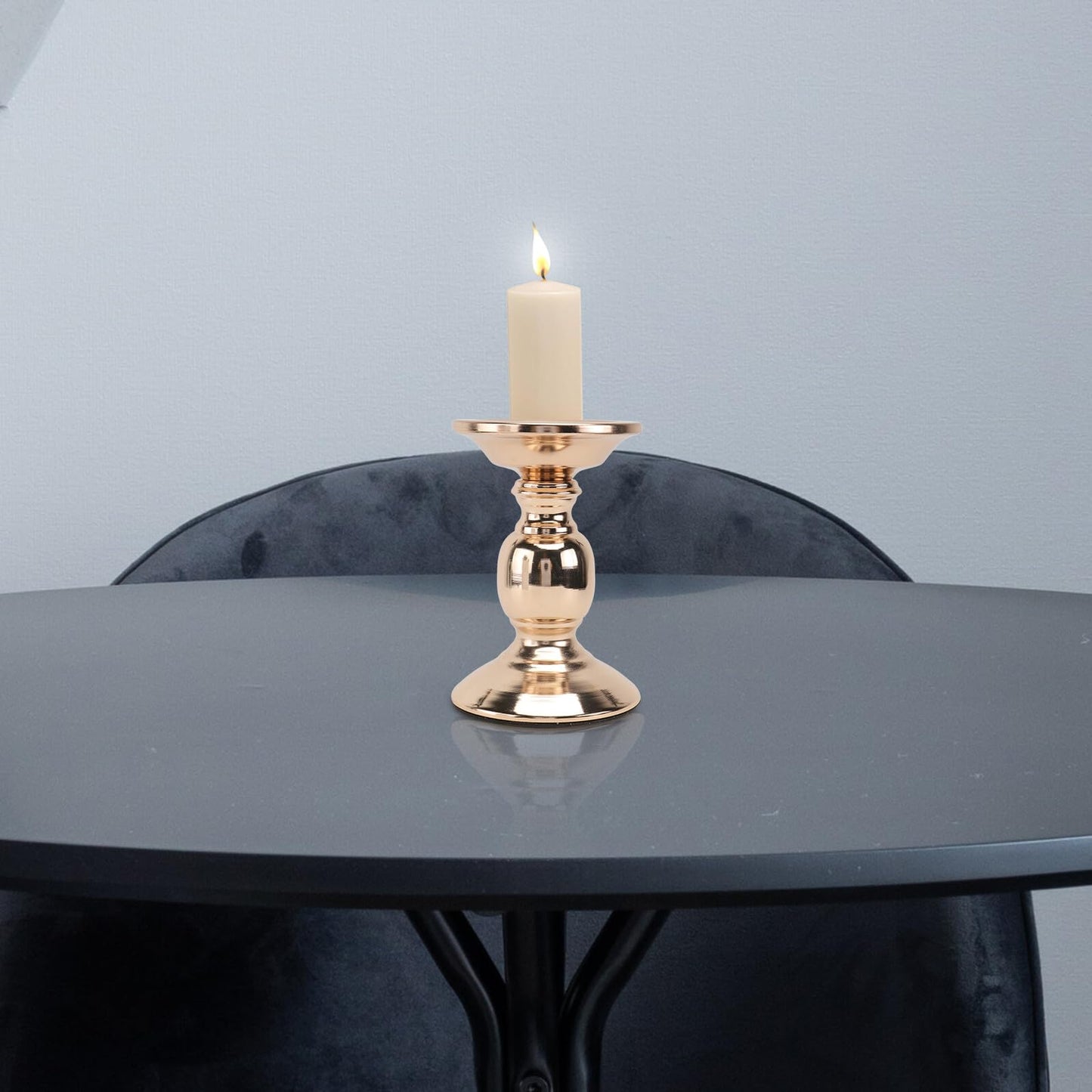 LOORGVEL Classic Design Chic Metal Candlestick Holder 16cm Gold Decorative Candleholder for Tabletop Party and Romantic Dinner Ambient Lighting