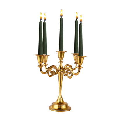 Rely+ 5 Arm Candelabra Taper Candle Holders Decorations Indoor Kitchen Décor Table Candles Candlestick Candelabra Centerpiece (Gold)