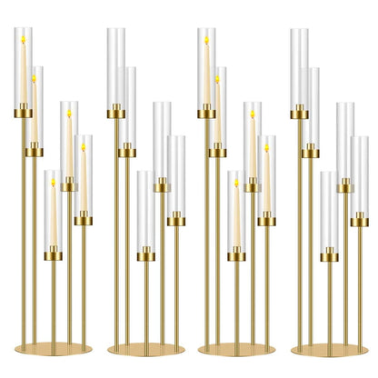 35in 4 Set Gold Candelabra Candle Centerpieces for Tables Candlesticks Holder Wedding Centerpieces Table Decorations Fit 0.9" LED Candle