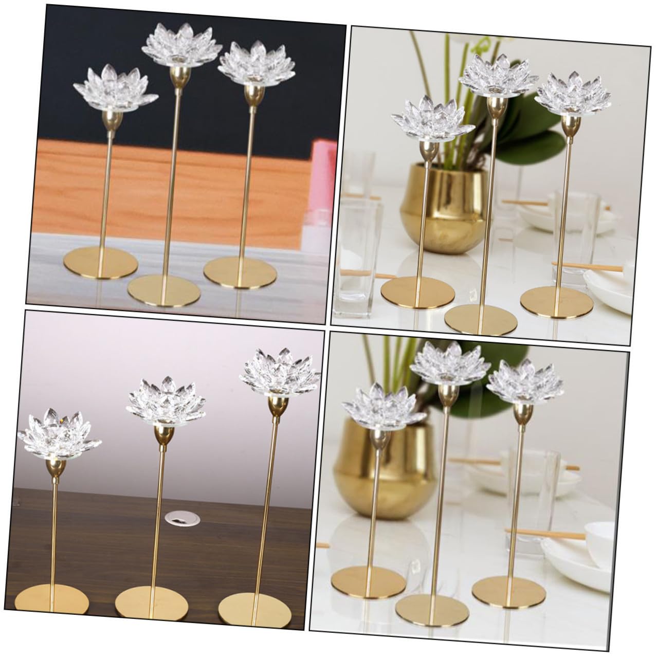 CALLARON Simple Metal Candlestick Crystal Lotus Candle Holder Small Gold Decorative Candle Stand for Dining Room Centerpiece Home Décor