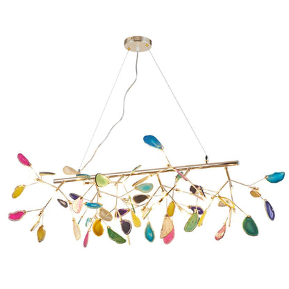ZYBB Agate Firefly Chandelier Dining Room,Blue G4 Elegant Flush Mount Long Ceiling Light Fixture,24 Light Creativity Colorful Agate Stone During Light-Gold and Colored Agates