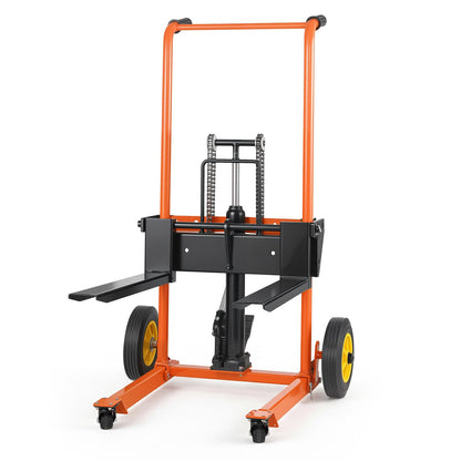 VEVOR Hydraulic Material Lift Winch Stacker, 450 lbs Load Capacity, 39.4'' Max Lifting Height, Pallet Truck Dolly with Fork Lift Table, Foldable & Portable Pallet Jack Table Cart, Orange & Black