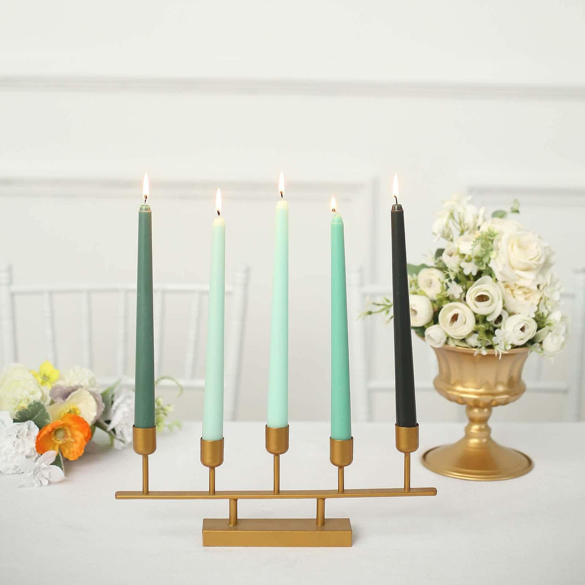 Tableclothsfactory 10" Tall Premium Quality Dripless Unscented Mixed Green Taper Candles Wedding Dinner Candles for Wedding Decoration Set of 12