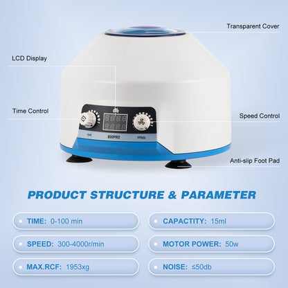 Mxmoonant Lab Centrifuge Machine, 300-4000RPM|15mlx6 Capacity|0-100min Timer Electric Benchtop PRP Centrifuge with Digital Display 110V