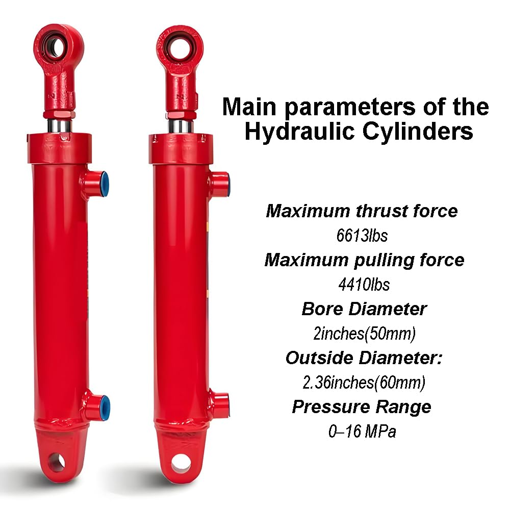RHKING 2x10 Hydraulic Cylinder 3 Ton Double Acting Welded Hydraulic Cylinder 2" Bore x 10" Stroke with 3/8" JIC 37°(9/16"-18 Thread) Hydraulic End Connectors Maximum Thrust Force 6613lbs