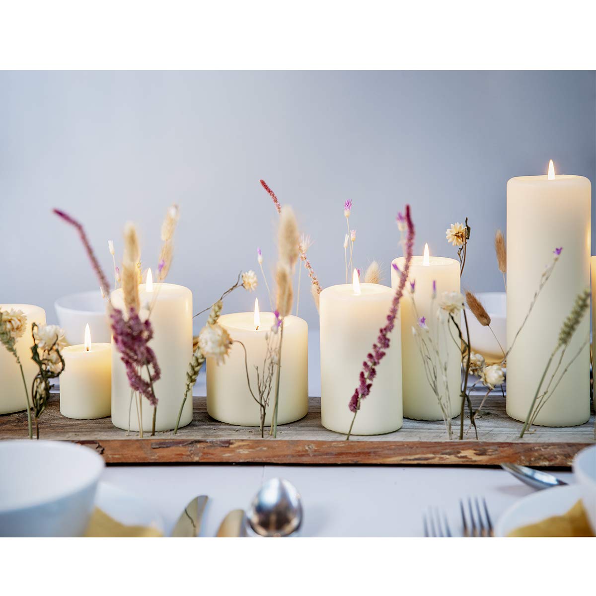 BOLSIUS 6 Ivory Pillar Candles Bulk - 3x3 Inches Candle Set - 25+ Hours Clean Burning - No Palm Oil - 0% Animal Fat - Premium European Quality - Unscented Dripless Dinner Pillars