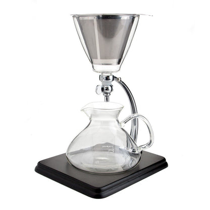 Yama Glass Silverton 16oz Coffee & Tea Brewer - Heat-Resistant Borosilicate Glass with Black Wood Base and Stainless Steel Filter