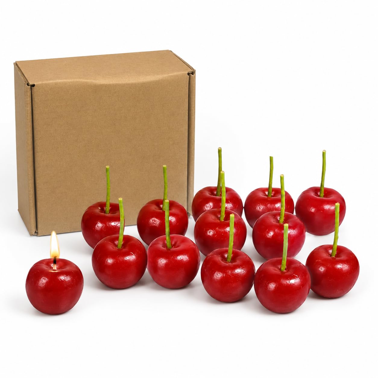 Set of 12 Cherry Birthday Candles – Handmade Beeswax Cake Candles with Cotton Wicks – Eco-Friendly Red Cherry Shaped Candles for Parties, Weddings, Cupcakes, Celebrations