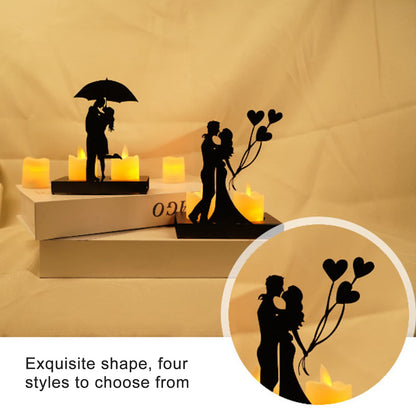 Firlar Handcrafted Iron Sculpture Candlestick Ornament, Wedding Decoration Anniversary Couples Gifts for Valentine Iron Candlestick, Romantic Couple Statue for Anniversaries, Proposal, Proposal