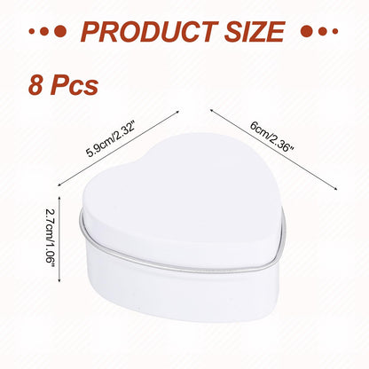 MECCANIXITY Heart Shaped Candle Tins, 2 oz Empty Metal Tin Cans Candles Containers for Candle Making Candies Gifts DIY Crafts, White, Pack of 8