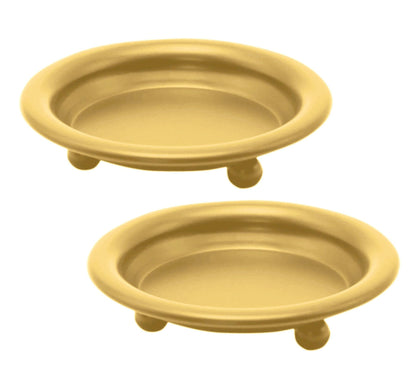 2 Pack Gold Decorative Iron Plate Candle Holder 4.33'' Candle Stand Metal Saucer Style Decorative Iron Plate for Pillar/Scented/Flameless/Ball Candles Wax Candles, Incense Cones Spa Weddings (Gold)