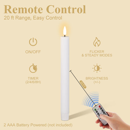Girimax White Ribbed Fluted Flameless Taper Candles with Remote, Flickering Battery LED Wax Candlesticks Wedding Home Decor Set of 4