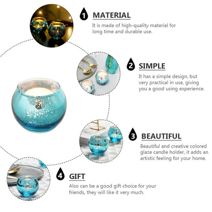 MUCKLILY 12pcs Blue Patterned Glass Candleholder Set Small Round Votive Candle Cups Decorative Hollow Candle Holders for Residential and Hospitality Table Décor