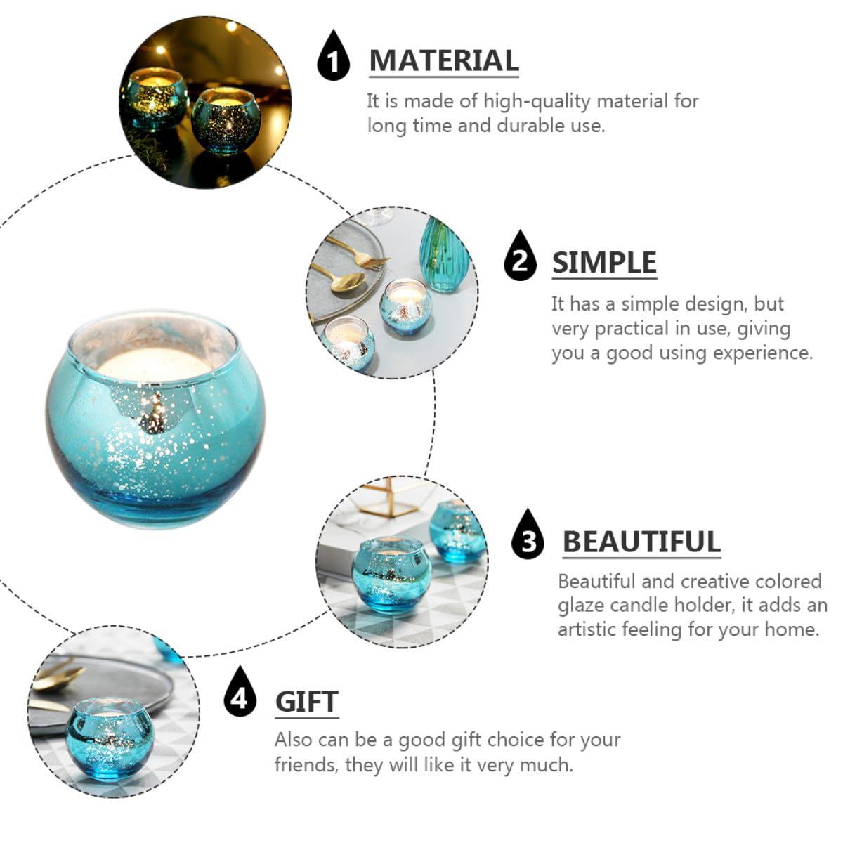 Uonlytech 12pcs Blue Speckled Hollow Glass Candle Holders Decorative Tealight Candle Cups for Living Room and Hospitality Table Décor