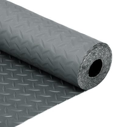 FAHKNS 7.5 X 17 FT Garage Floor Mat, Diamond Plate PVC Flooring Roll Thickened Garage Mats, Heavy Duty Parking Mat Waterproof Non-Slip Floor Protector For Car, Trailer, SUV, Basement, Gym, Shed (Grey)