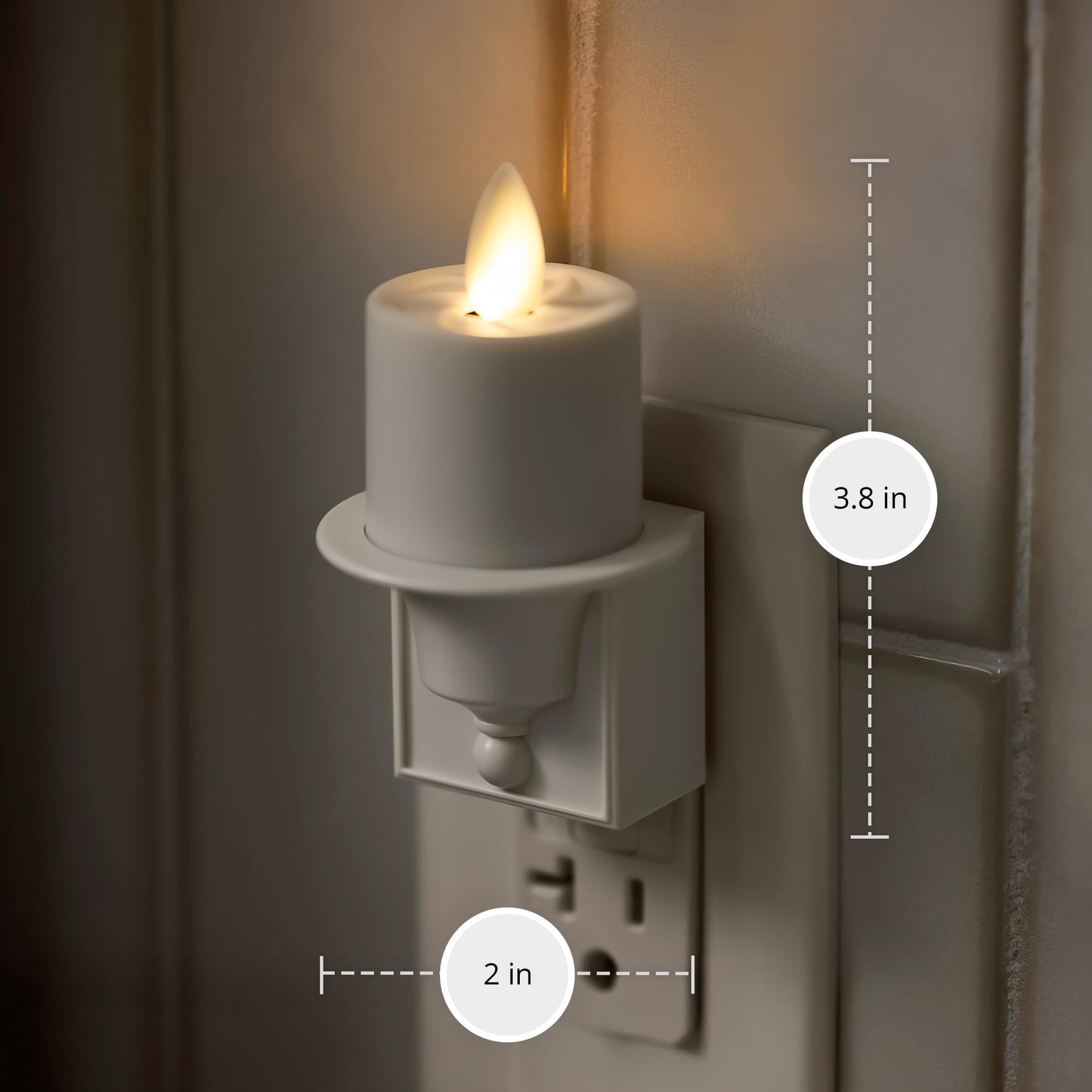 Luminara Flameless Candle Nightlight w/Dusk to Dawn Light Dark Auto Sensor, White Wall Plug Indoor Night LED Light w/Real-Flame Effect Technology, Bathroom Bedroom Hallway, No Remote Needed