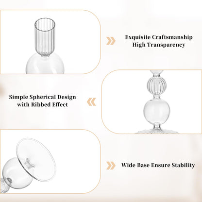 Glasseam Glass Candle Stick Holder: Clear Taper Candle Holders Set of 3 Modern Candlestick Holders for Taper Candles Decorative for Table Centerpiece Wedding Party Christmas Decorations