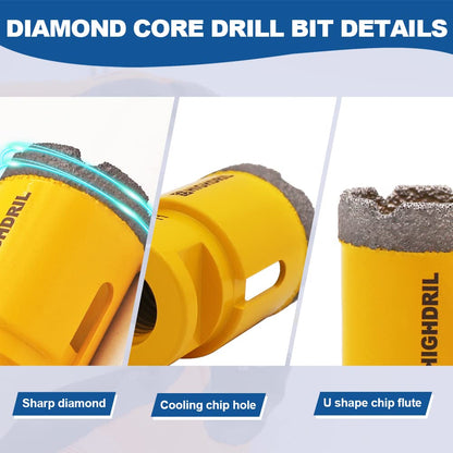 HIGHDRIL Diamond Drill Bits Kit with 5/8-11 for Porcelain Tile Ceramic Marble Brick Concrete Vacuum Brazed Hole Saw(6/6/8/20/25/35/50mm+35mm Chamfer Bit+Adapter)
