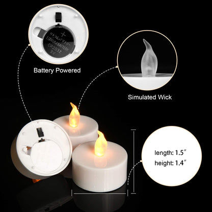 Pandaing Lasts 2X Longer Flameless Tealight Candles [50 Pack, Batteries Included], Realistic Tea Lights Candles, Flickering Bright Tealights, Battery Operated Unscented Candles