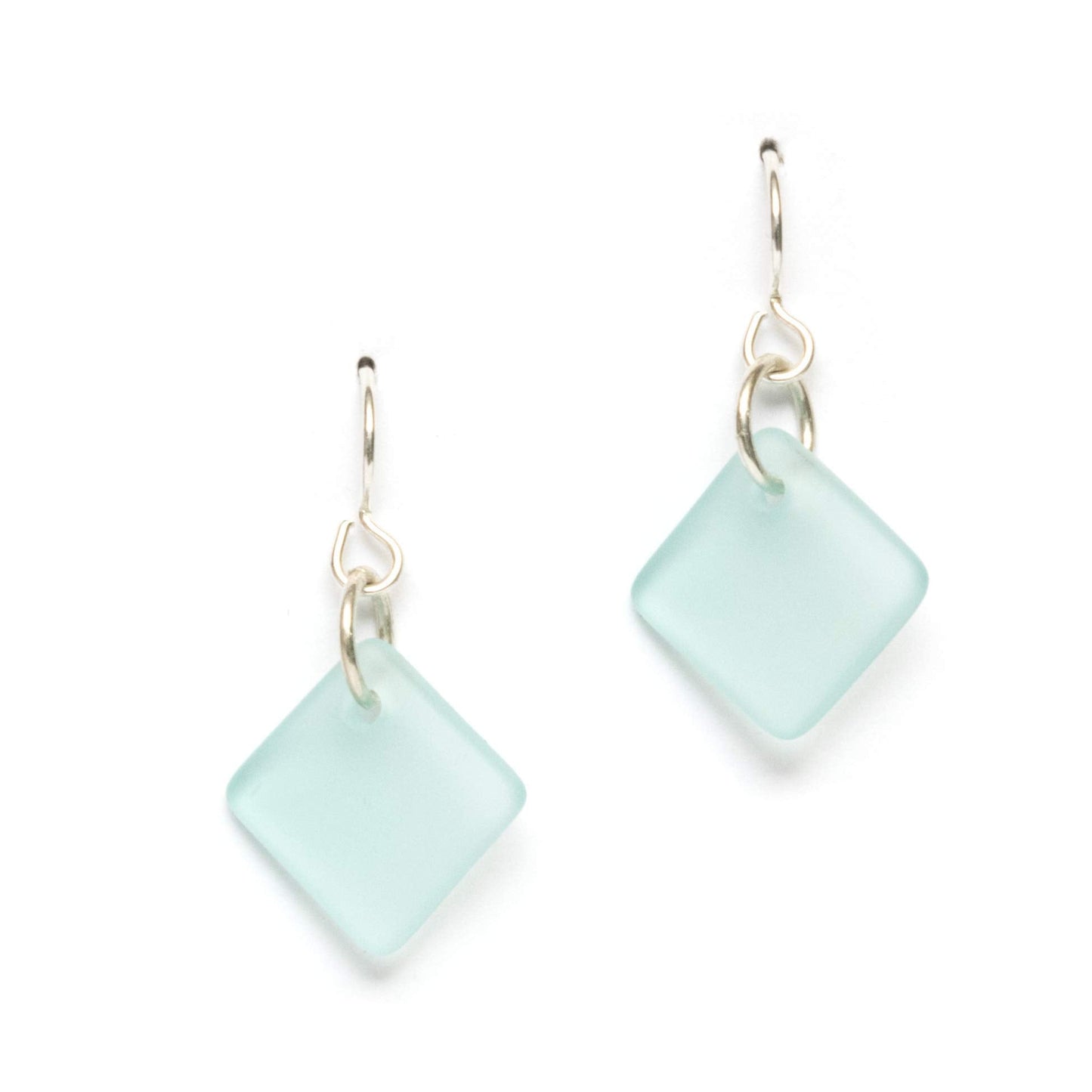 Delicate Diamond Sea Glass Earrings (Ocean) Beach Glass Earrings for Women by EcoSeaCo, using sustainable, recycled and repurposed material. Handmade Jewelry in the USA