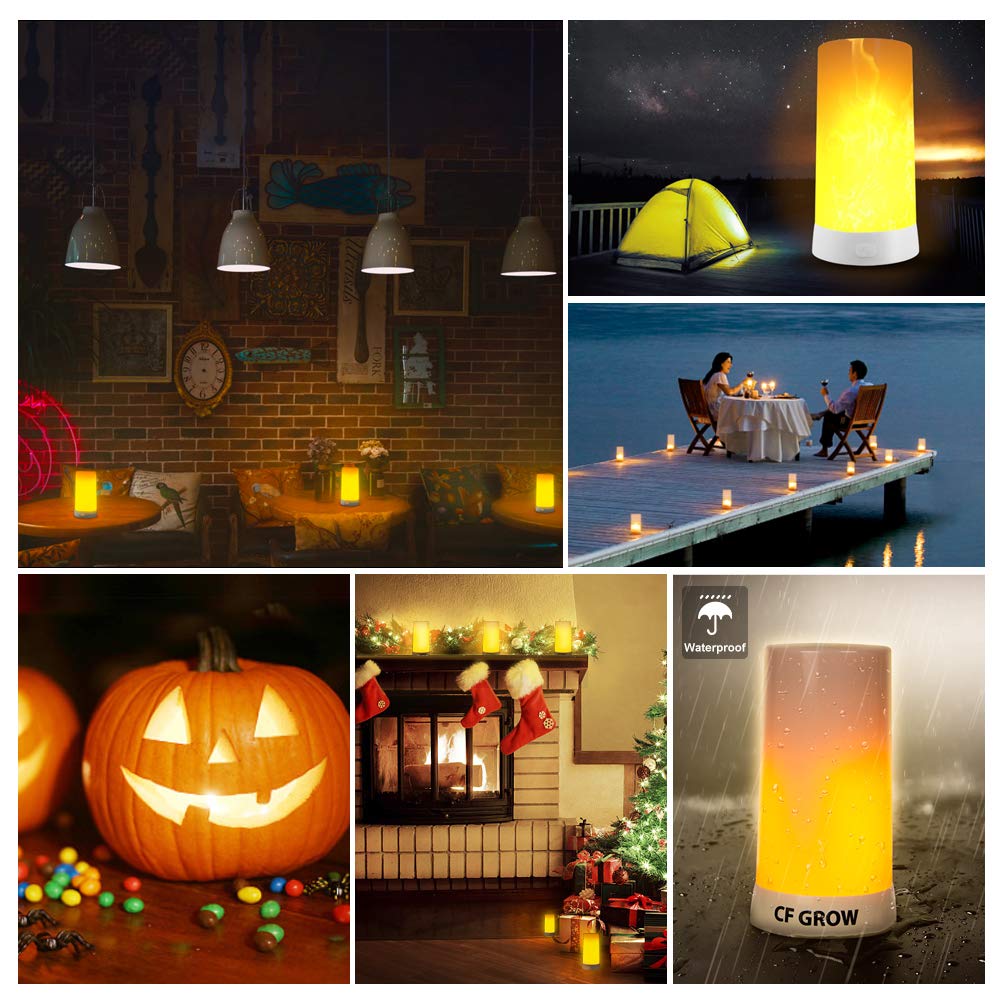 LED Flame Effect Light, USB Rechargeable Flame Candle Waterproof Dimmable 4 Modes Lantern with Gravity Sensing Effect & Magnetic Base, for Halloween, Room, Party, Bar Decor