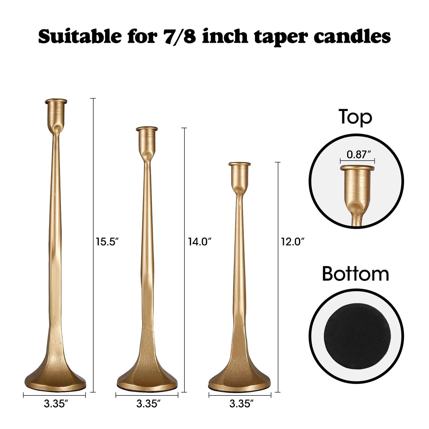 Iron Taper Candle Holder,Tall Gold Candlestick Holders Decorative Candle Stand,Candle Holder Set of 3