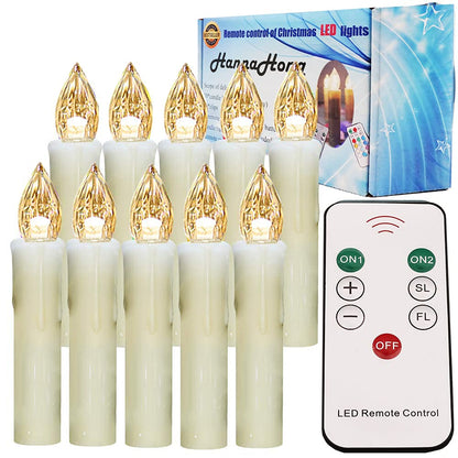 HANNAHONG 10 pcs LED Flameless Taper Candles with Remote,Small Mini Electric Dimmable Flickering Fake Wax,Battery Operated,Windows Clips Lights for Stick Candelabra,Wreath,Christmas Decor