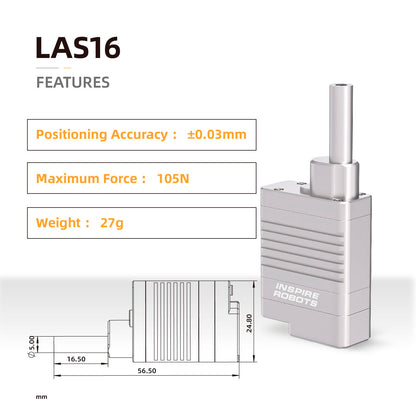 INSPIRE ROBOTS LAS High Precision Micro Linear Servo Actuator,Stroke 16mm,Force7.1lbs(31.5N), Drive&Control Integrated| for Robotics,Industrial Automation,Biomedical Instrument,Education|LAS16-101D