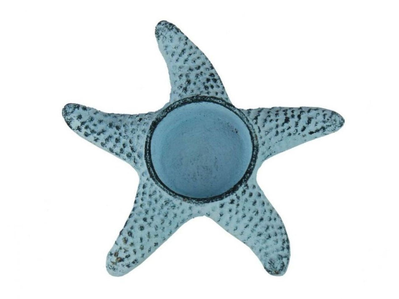 Hampton Nautical Cast Iron Starfish Decorative Tea Light Holder, 4.5", Dark Blue/Whitewashed