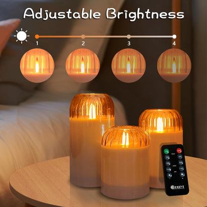 LEDHOLYT Rechargeable Jar Flameless Candle, Flashing LED Pillar Real Wax Candle with Remote Control and Timer, Black Pumpkin Glass Electronic Candles for Room Decoration, 1 Set of 3