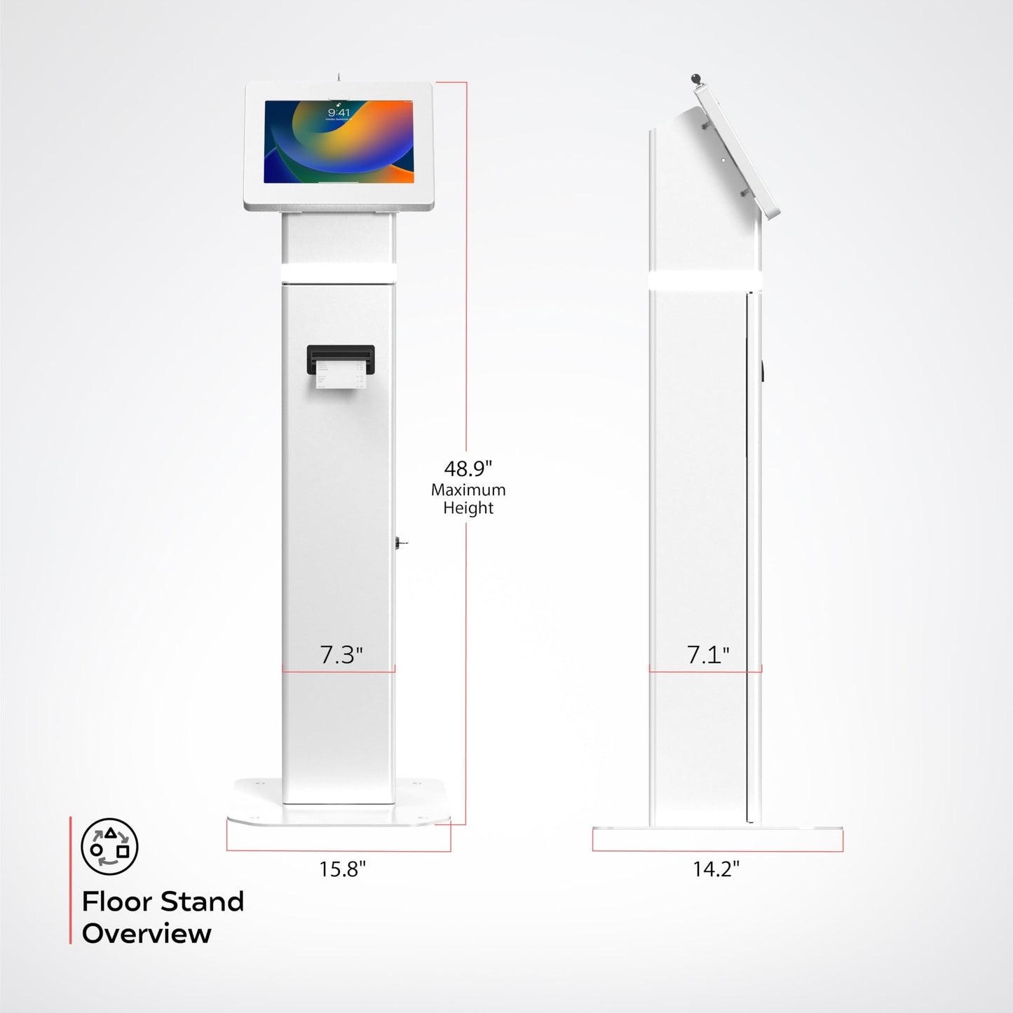 Deluxe Kiosk Floor Stand – Interactive Kiosk Floor Stand with Premium Tablet Enclosure, LED Light and Printer Compartment - for iPad, Galaxy & More Tablets - (PAD-IKPS)