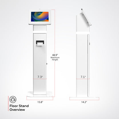 Deluxe Kiosk Floor Stand – Interactive Kiosk Floor Stand with Premium Tablet Enclosure, LED Light and Printer Compartment - for iPad, Galaxy & More Tablets - (PAD-IKPS)