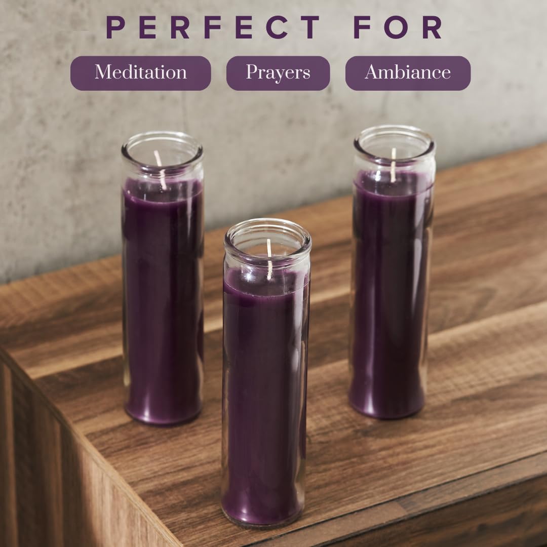 Simply Soson 2x8 inch Purple Devotional Candles in Glass Jar - 1 Piece - 90 Hours – Prayer Candle - Tall Pillar Candles for Religious, Memorials, Party Decor
