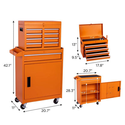Trygoal Tool Chest, 5-Drawers Rolling Tool Storage Cabinet with Detachable Top, Adjustable Shelf, Lockable Wheels & Locking Mechanism, Multifunctional Tool Cart for Garage Warehouse, Orange