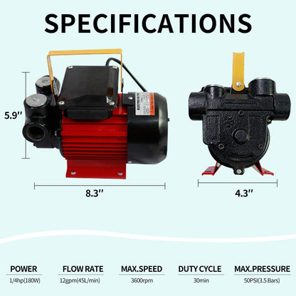 BORRITT 110-120V 550W Diesel Transfer Pump,Electric Fuel Transfer Pump & 32GPM Self-Priming Pump & AUTO Fuel Nozzle & 2 Hoses NPT Threads Fitting