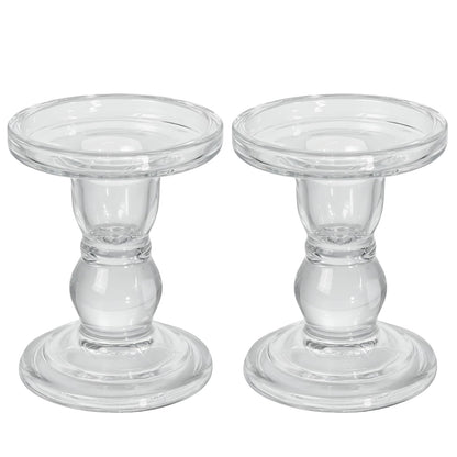 DreamsEden Clear Glass Candle Holder, 1 Pair Crystal Transparent Taper Candle Holder for Pillar Taper Tea Lights, Single Elegant Table Desk Shelf Decor for Home Wedding Party