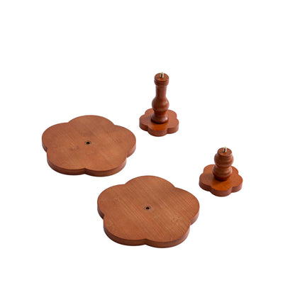 Candle Holders for Candlesticks – Boho Set of 2 Five-Petal Flower-Shaped Bamboo & Wood Candlesticks, Spacious Top Tray Fits Large Pillar Candles & Holds Decor, Rustic Table Centerpiece