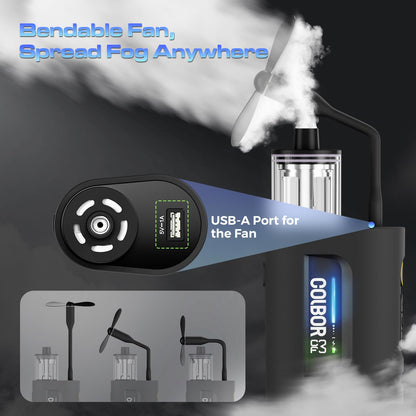 COLBOR CF3 Portable Fog Machine, Mini Handheld Smoke Machine for Photography with Remote Control, Small Fogger Haze Maker with 60° Tilt-Protection for Indoor Outdoor Christmas Party Cosplay
