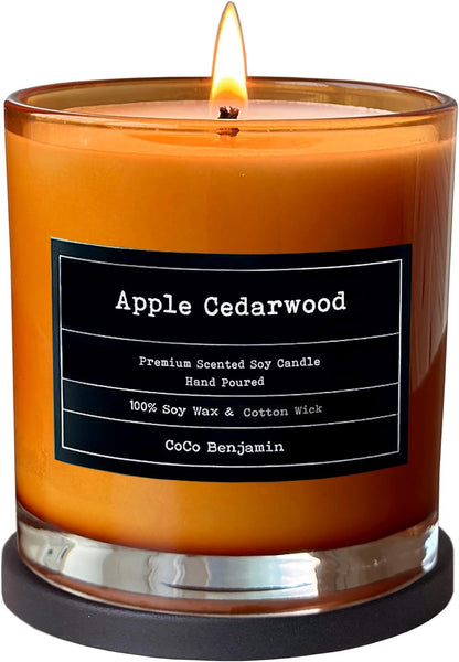 100% Natural Soy Wax Candle by CoCo Benjamin - Highly Scented & Hand-Poured Luxury Candle (Apple Cedarwood) - Clean Burning Cotton Wick