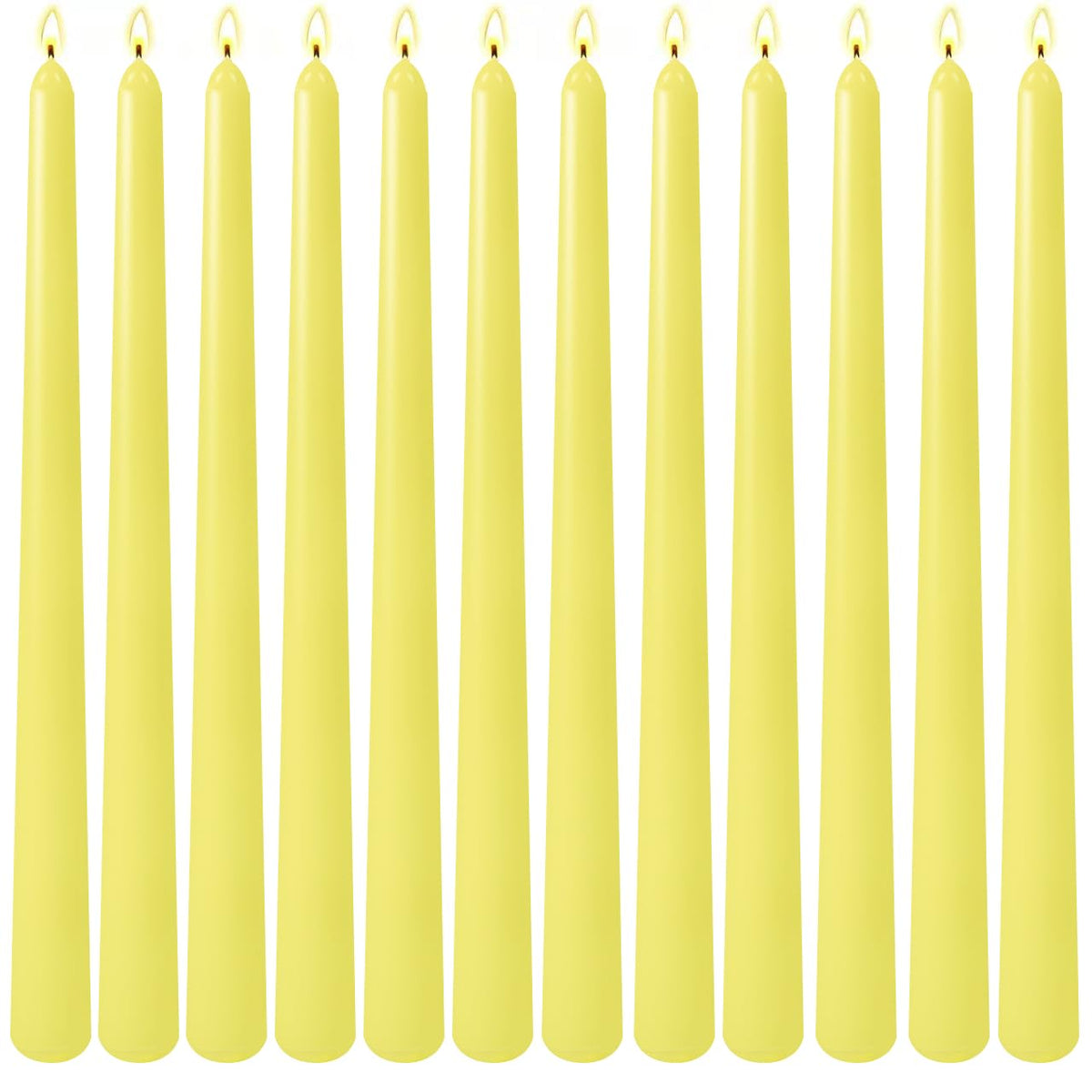 12-Pack Yellow Taper Candles, 10 Inch Unscented Dripless Candlesticks, Long-Lasting Burn Time of 7-8 Hours, Perfect for Home Décor, Weddings, and Events