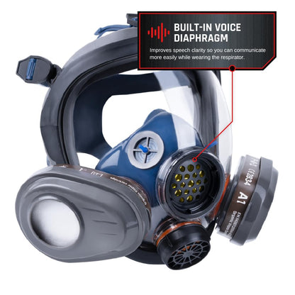 PT-101 Full Face Organic Vapor & Particulate Respirator with Dual P-A-3 Carbon Activated Cartridges - Eye Protection Mask