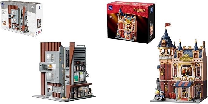 Architecture Studio and Toy Shop Modular Building Set 3 Story Modern Office with LED Lighting and European Castle Style Toy Store Urban Street Scene Brick Model with Minifigures